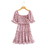 Queens Women Floral Print Cover Up Cross V-neck Beach Bohemian Sundress Tassel Rayon Mini Dress