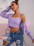 Sweater For Women 2 Piece Sets With Crop Top Fashion Short Coat Y2k Blouse Long Sleeve Green Knitted Sweater