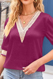 Summer Lace Blouses 2023 Satin Women's Shirt Short Sleeve Casual Top Loose Women Fashion Solid Printed Lady Shirts