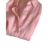 Cotton Pink Shirt Coat Female Summer Lazy Wind Polo Collar Linen Sun-Stle-Lined Loose