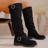 Large Women's Shoes Folded Women's Boots Belt Buckle But Knee Pile Boots Coarse And Fashion
