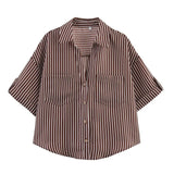 Spring And Summer New Women's Fashion Casual Collar Striped Wide-Sleeved