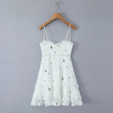 White Embroidery Flower Corset Style Cami Mini Dress- Outfit