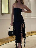 asymmetric bandeau maxi dress with