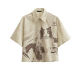 Summer New Women's Niche Fun Stamp Cotton Open Skirt Shirt