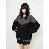 And Winter Wearing Black Ash Splicing Colliding College Style Cardigan Sweater Over The Couple Niche Oversize Knitwear