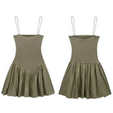 Puff Spaghetti Strap Mini Dress-Outfit