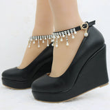 Cm White Round Head Water Table Slope Single Shoes Women Pearl Beads Supo Heel Shoes Large-Size High Heel Single Shoes