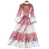 Autumn And Winter Women's Fashion Long Sleeve Print Bohemian Medium Long
