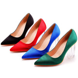 Cm Crystal Transparent Square Heel Pointed Shoes Bridal Shoes Silk Satin Dress Dress Shoes Wedding