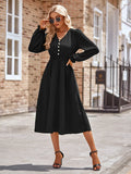Autumn And Winter New Women's V Collar Waist Solid Color Long