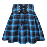 2021 Harajuku Punk Mini Plaid Skirt Blue High Waist Pleated Preppy Style Casual Gothic Streetwear Sexy School Lace Up