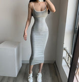 Winter Base Solid Color Tight Elastic Stitching Low Chest Sexy Holiday Slim Hip Show Thin Long Pencil Dresses Dress