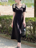 New Women Fashion Elegant Solid Midi Dresses Office Lady Female A Line Clothes