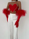 Red Heart Cut Out Rhinestone Strap Crop Top-Outfit