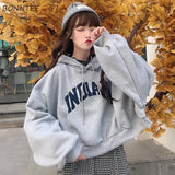 Women Hooded Oversize Thick Plus Velvet Loose False Two-piece Letter Print Womens Hoodie All-match Leisure Simple
