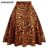 Summer Women Short 50s 60s Skirts Retro Vintage Leopard Printed High Waist School Girls Swing Rockabilly Casual