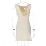 White Open Back Solid Mini Dress-Outfit