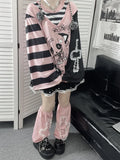 Y2k Fashion Fake Two Pieces Cartoon Print T-shirts Women Casual Loose Grunge Tops Aesthetic Fairy Harajuku Kawaii