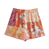Women Two-piece Set Print Kimono Vintage Belt Long Sleeve Loose Shirt Female Fashion Beach Style Shorts