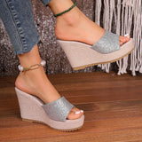 Zingj Bottom Slope With Slippers Female 2024 Summer New Sequins Fashion Super High Heel Outside Wear Large Size