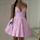 Lilac Deep Neck Corset Tube Mini Dress- Outfit