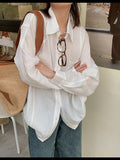 Ulzzang Ruched Oversized Baggy Shirt For Women Spring 2022 Green Button Up Shirt Blouse Long Sleeve Top Korean
