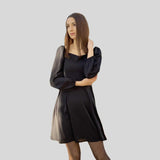Solid Casual Spring Mini Dress Puff Sleeve Square Neck Elegant Slim Party Dress Ladies Vintage A Line Women Dresses