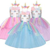 Unicorn Dress Princess Christmas Costume Birthday Party Dress Rainbow New Year Costume Christmas Kids Dresses For