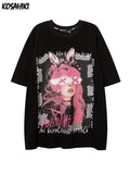 Gothic Emo Graphic T Shirts Women Anime Print Tees Japan Harajuku Oversized Cool Girl Y2K Tops Punk Alt Clothes