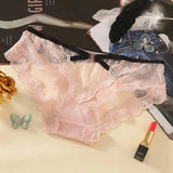 Hollow Out Sexy Dots Transparent Underwear Women Erotic Heart Decoration Panties Floral Lace Briefs Seamless