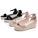 Cm Baotou Water Table Slope Heli Shoes Hemp Rope Grass Mat Weaving High Heel Sandals Mary Jane Large-Size Thick-Soled