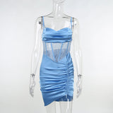 Tunics Lace Patchwork Hollow Out Folds Slip Party Dresses Women 2022 Summer Sexy Wedding Evening Prom Corset
