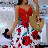 Women Floral Print Knotted Front Cutout Button Maxi Dress Elegant Fashion Chic