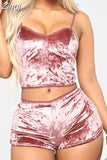 Women 2 piece set Velvet Sleepwear Sexy Spaghetti Strap Shorts Pajamas Suit Ladies Casual Sleepwear Female Pajama Party