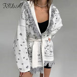 2021 Autumn Winter V Neck Loose Cardigan Knitted Women Green Fashion Oversized With Sashes Long Sleeve Casual