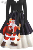 Women Christmas Party Dress Elegant Vinatge Long Sleeve Winter Sundress V Neck New Year Costume Clothing