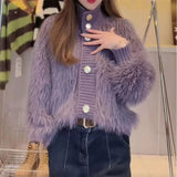 Zingj New Imitation Mink Velvet Standing Collar Sweater Cardigan Female Autumn Loose And Thick Age Reduction Jacket Coat-Outfit