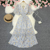 Zingj Wind Temperament Sweet Broken Flower V Collar Dress Beach Vacation Snow Spinning A Word Long