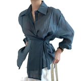 Zingj Chic Simple Temperament Lapel Single Breasted Irregular Tie With Waist Thin Long Sleeve Anti-Sai Shirt