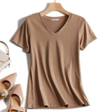 V-Neck T Shirt Women Summer Tops 2021 Short Sleeve Tshirt Female Korean Fashion Cotton T-Shirt White Plus
