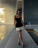 Women Sexy Spliced Pleated Hem Strapless Mini Dress Chic Off Shoulder Backless Chest Wrapped Dresses 2024 Female Party