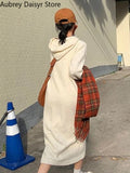 Elegant Sweater Dress Women Winter Fashion Hooded Design Occasion Long Dress Casual Long Sleeve Party Knitted Dress