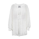 Zingj Women's Wear 2023 New Summer Long-Sleeved White Shirt Loose Suit Strapless High-Waisted Shorts Three-Piece Set-Outfit