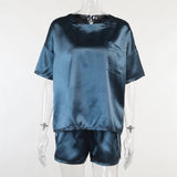 new solid color satin loose top and shorts urban leisure short sleeve suit Pajama shorts set of two fashion pieces