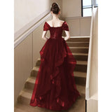 A Toasting Dress Bride 2025 New Wine Red Shoulder Wedding Dress Dress High-End Atmospheric Engagement High-End