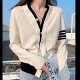 Zingj Two V-Neck Knit Cardigan Autumn Winter Loose Languid Wind Bump Color Fashion Sweater Design Sense Jacket Coat Female-Outfit