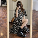 hoydsn 2022 summer dress new French Chiffon floral woman dress women's design temperament V-neck skirt elegant