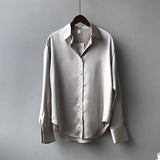 2021 Womens Clothing Silk Shirt Vintage Blouse Women Sheer Top Women Long Sleeve Dress Shirt Plus Size Woman