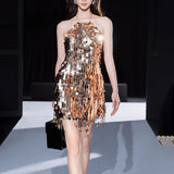 Sexy Hanging Neck Dress Woman 2025 Spring New Fashion Leek Chain Stitching Design Design Design Design